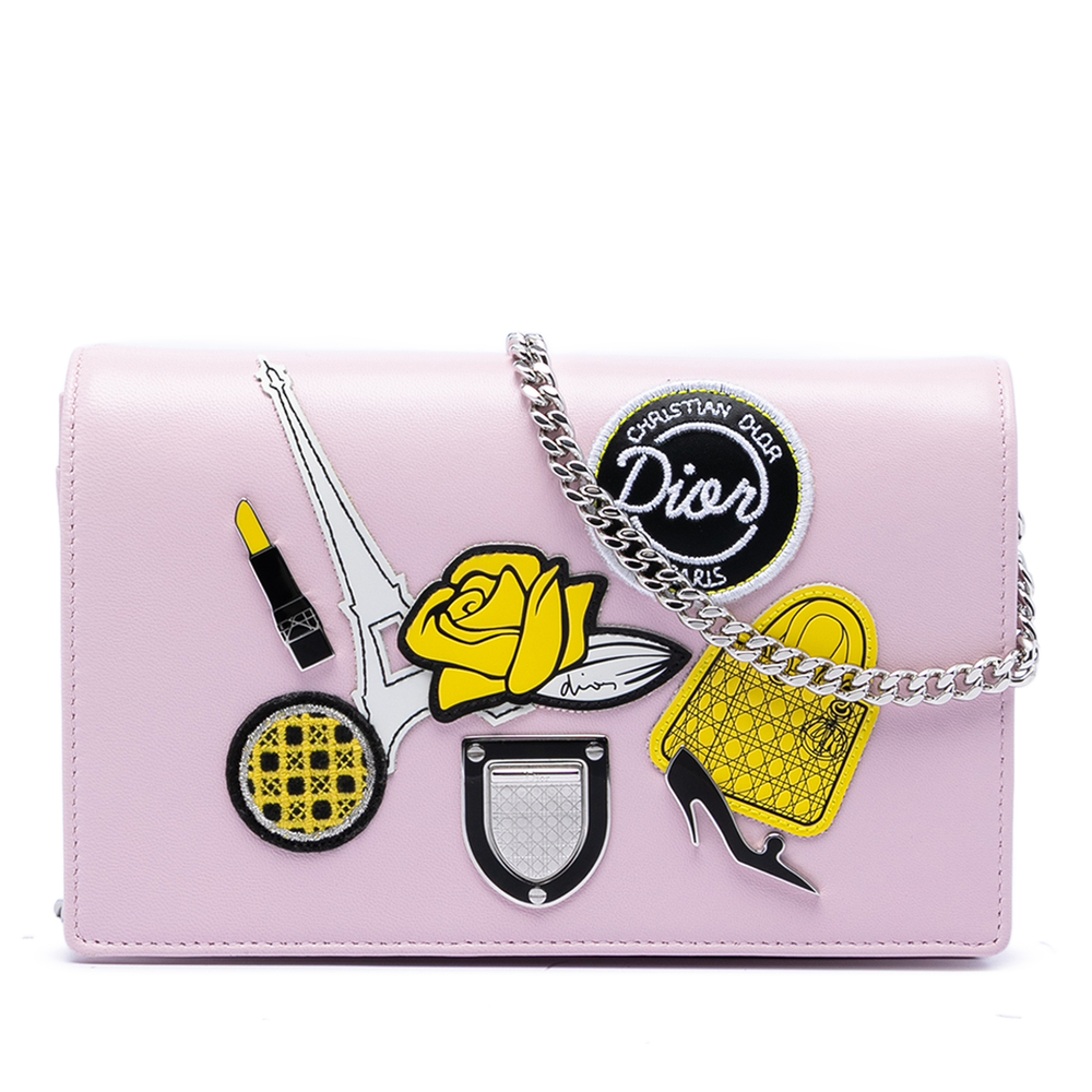Pre-Loved Dior Leather Patch Embroidered Diorama Wallet On Chain - Picture 1 of 8